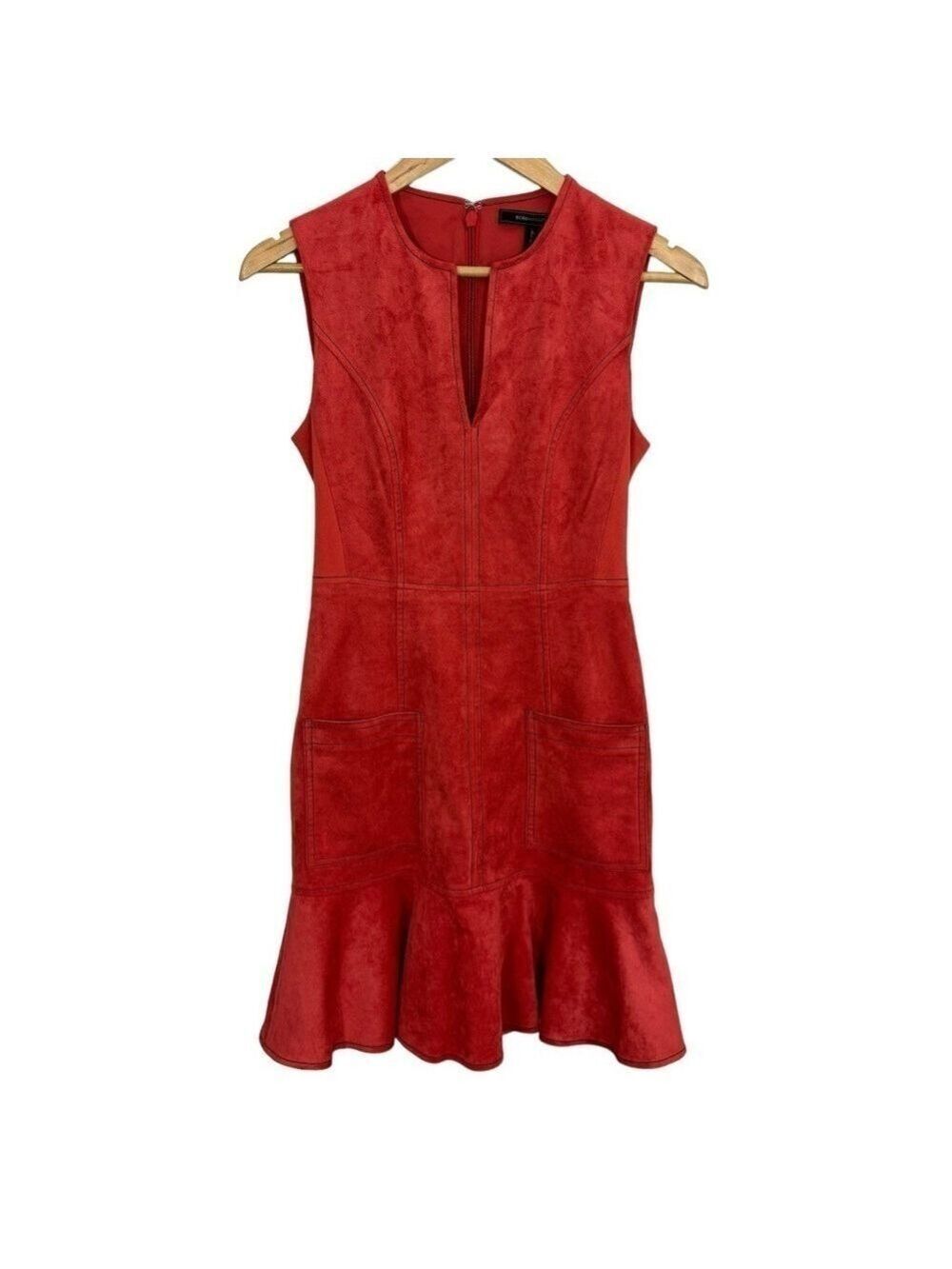 BCBGMaxAzria Faux Suede Gilli Dress Womens 0 XXS Burnt Red Sleeveless NWOT